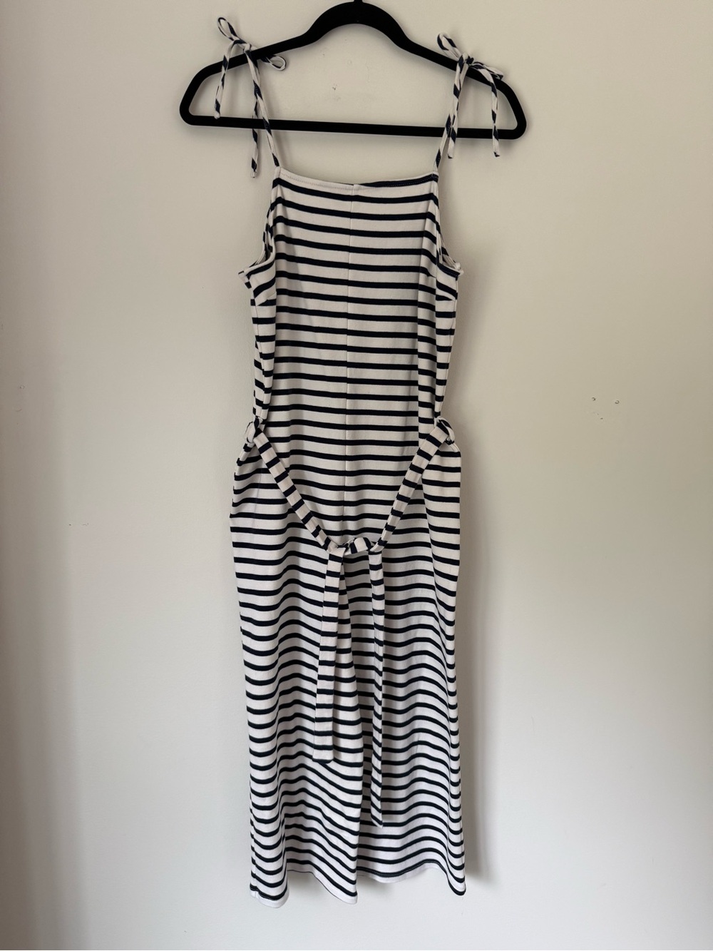 Monteau White & Navy Striped Tie-Shoulder Jumpsuit